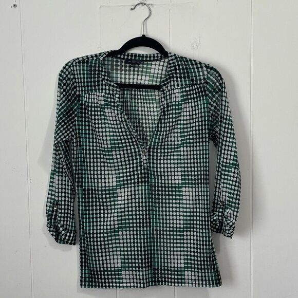 The Limited Green Retro sheer Henley Top Small - Picture 1 of 4